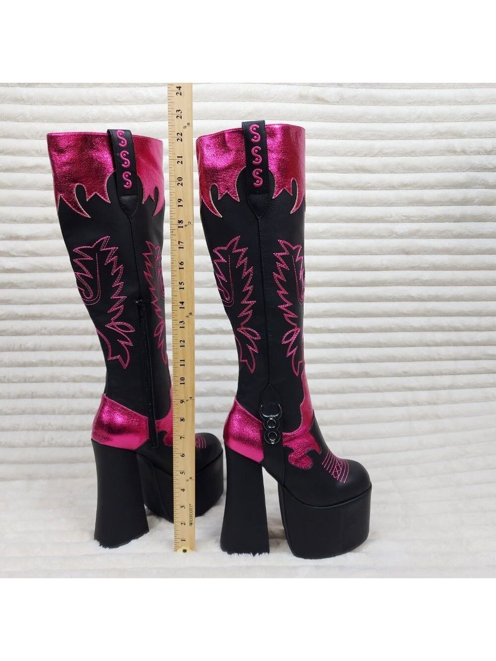 Free Your Mind Western Designed Platform Chunky Heel Knee Boots Festival Gothic - Picture 15 of 17